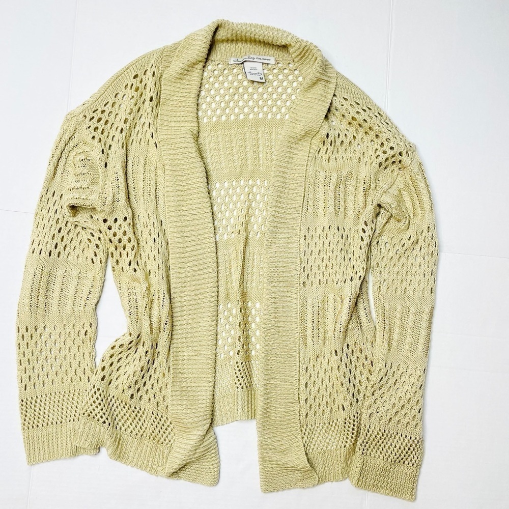 American Rag Tan Open Knit Open Front Cardigan Sweater Size M